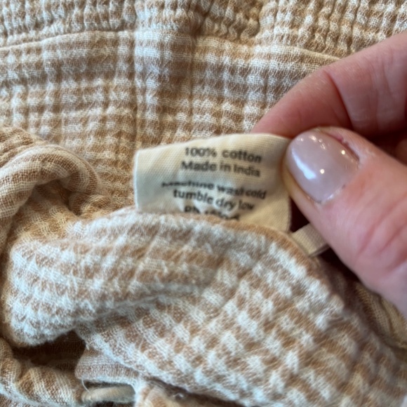 City Mouse: Crinkle Cotton Ruffle Button Long Romper, Sesame Stripe - Picture 5 of 5